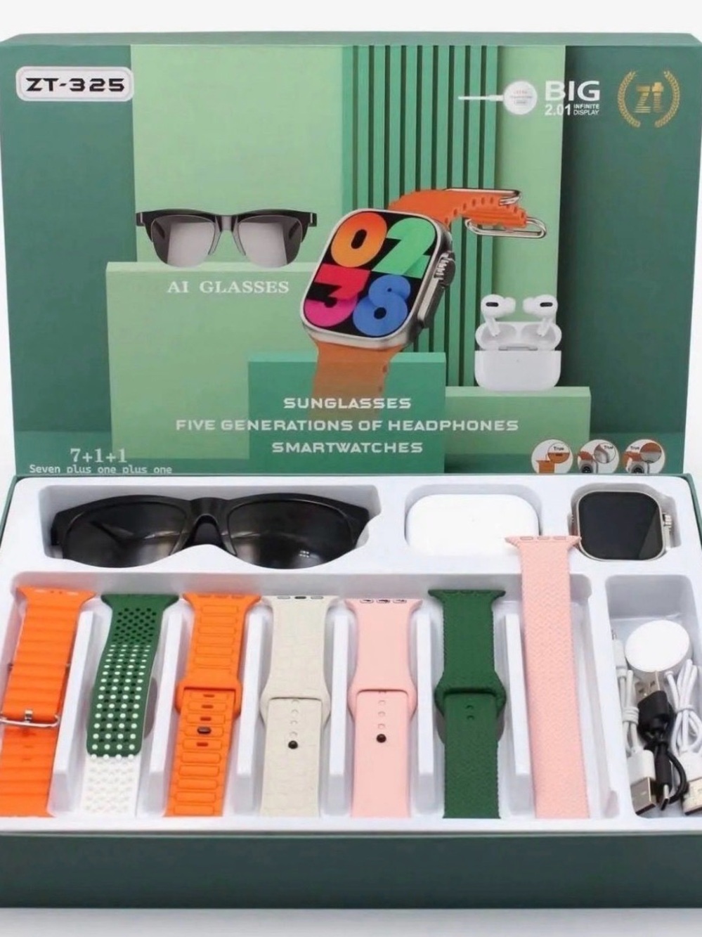 NWB(Sealed) *ZT-325 3-in-1 Smart Watch Bundle Earbuds AI Sunglasses 7 Bands